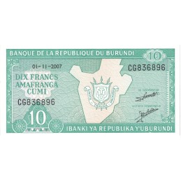 BURUNDI - 10 francs 2007 UNC