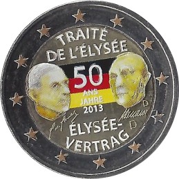 ALLEMAGNE- 2 Euros commémorative couleurs - Traité de l'élysée (atelier D) 2013