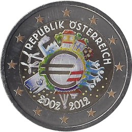 AUTRICHE - 2 Euros commémorative (couleurs) les 10 ans de l'euro 2012