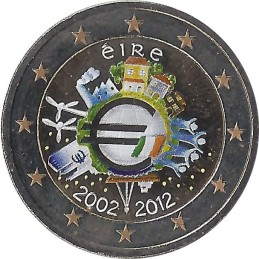 IRLANDE - 2 Euros commémorative (couleurs) les 10 ans de l'euro 2012