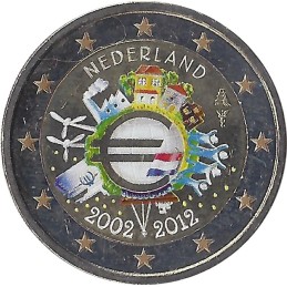 PAYS-BAS - 2 Euros commémorative (couleurs) les 10 ans de l'euro 2012