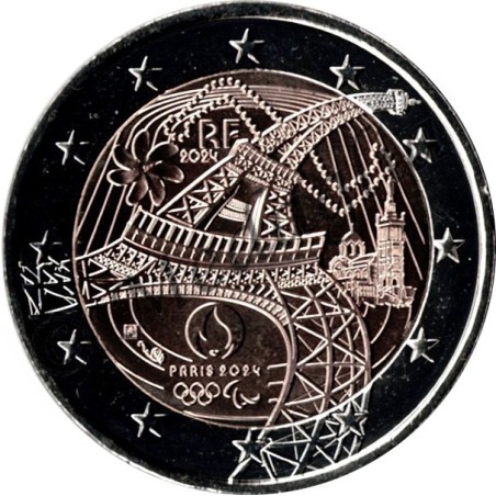 2 EUROS COINCARD FRANCE BU /JO PARIS 2024 / Torche Tour Eiffel/ état